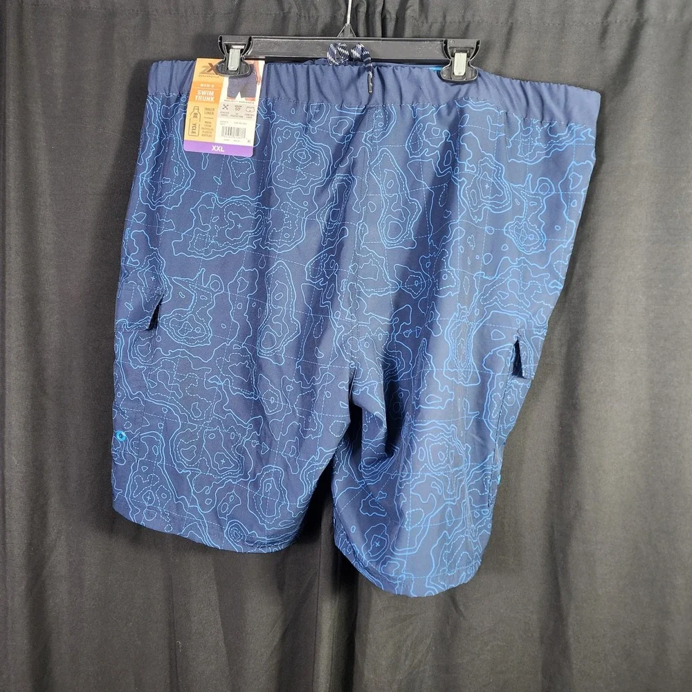 ZeroXposur Mens XXL‎ Navy Blue Topographic Map Print Swim Trunks E88501S NWT